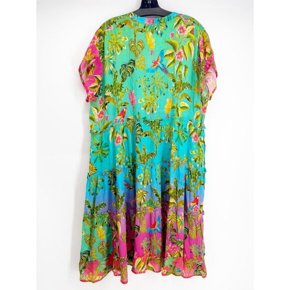 Jayshree Dalal Fiji Tropical Tiered Short Sleeve Casual Dress L - Picture 3 of 8